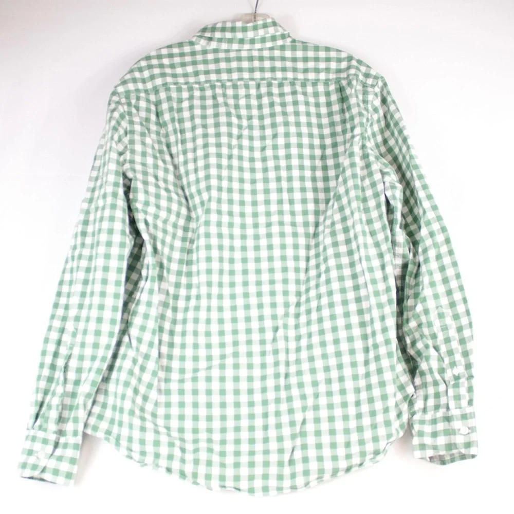 J.Crew Green & White Checkered Long Sleeve Slim Fit Button Up Shirt Mens Size‎ L